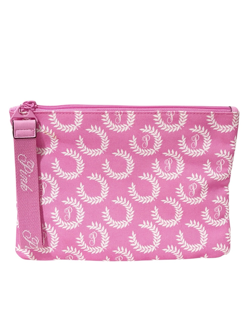 PINK Victoria’s Secret Pink White Emblem Logo Top Zip Pouch Cosmetic Bag